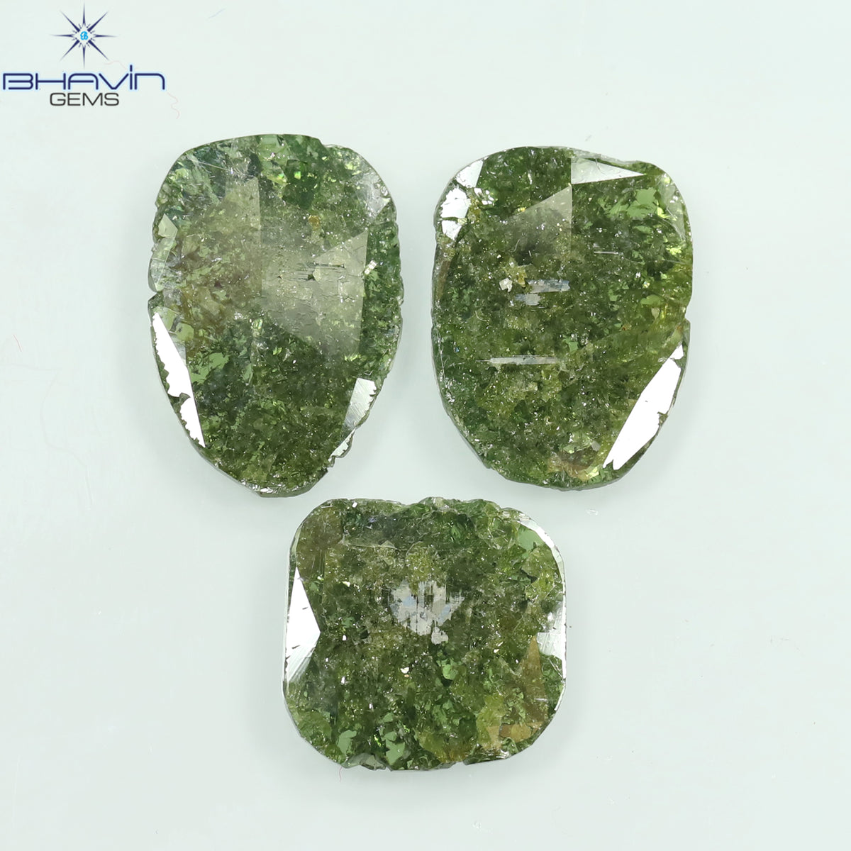 6.64 CT/3 Pcs Natural Slice Diamond Enhanced Green Color Clarity I3 (14.10 MM)