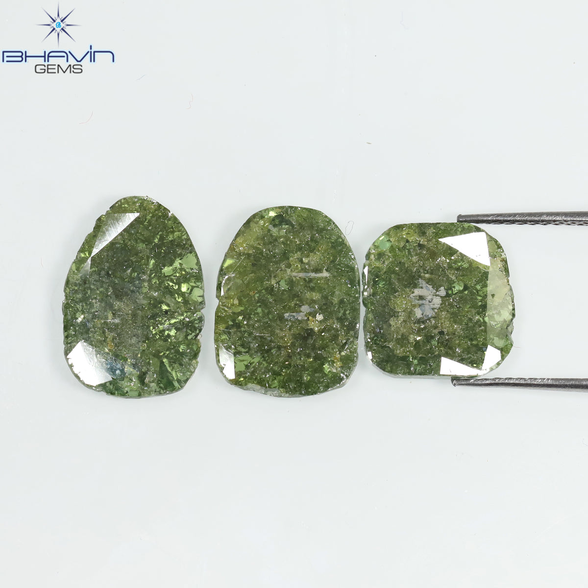 6.64 CT/3 Pcs Natural Slice Diamond Enhanced Green Color Clarity I3 (14.10 MM)