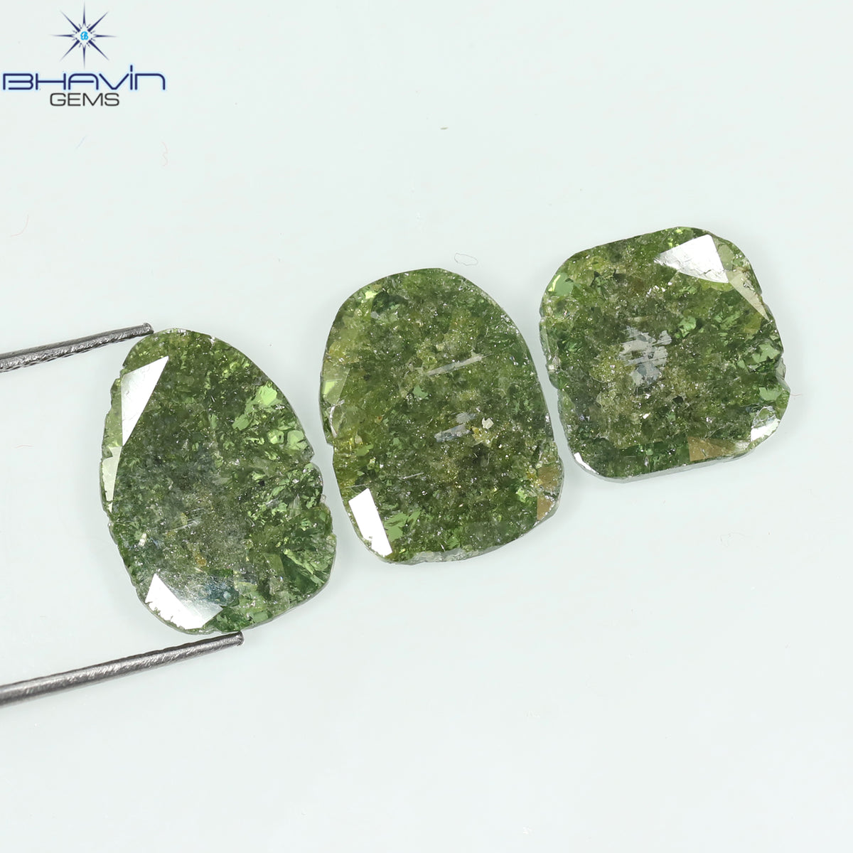 6.64 CT/3 Pcs Natural Slice Diamond Enhanced Green Color Clarity I3 (14.10 MM)