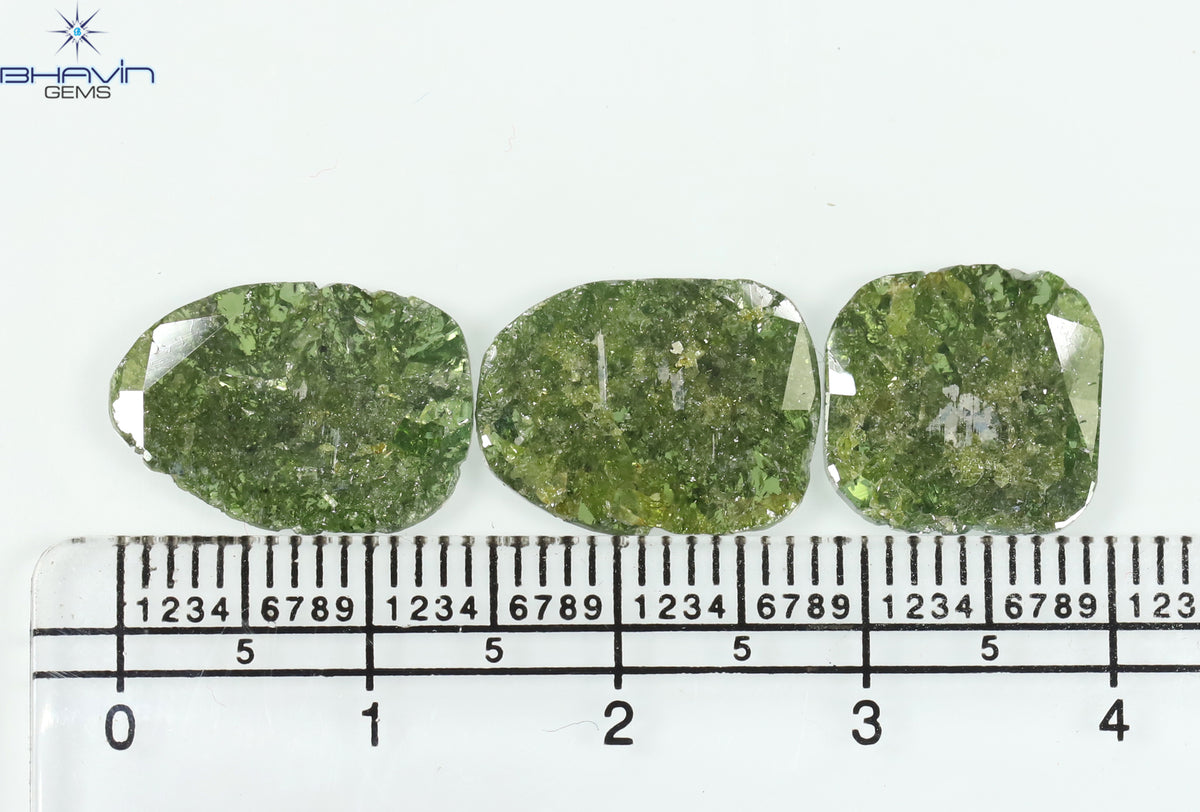 6.64 CT/3 Pcs Natural Slice Diamond Enhanced Green Color Clarity I3 (14.10 MM)