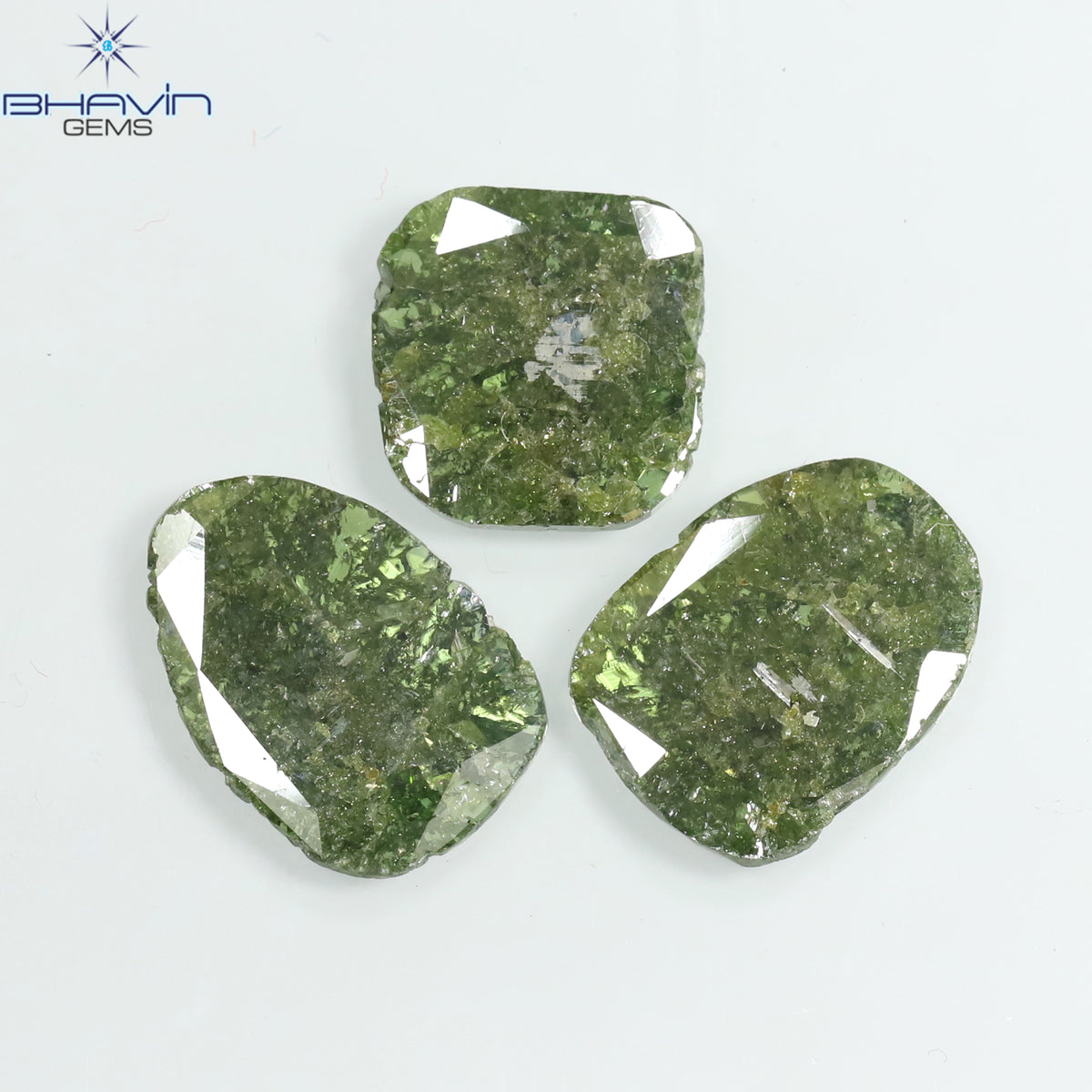 6.64 CT/3 Pcs Natural Slice Diamond Enhanced Green Color Clarity I3 (14.10 MM)