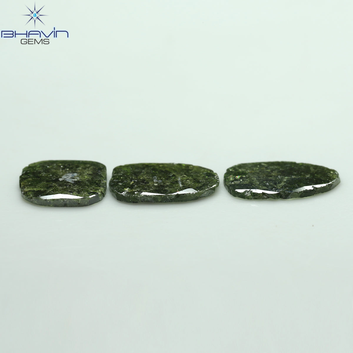 6.64 CT/3 Pcs Natural Slice Diamond Enhanced Green Color Clarity I3 (14.10 MM)