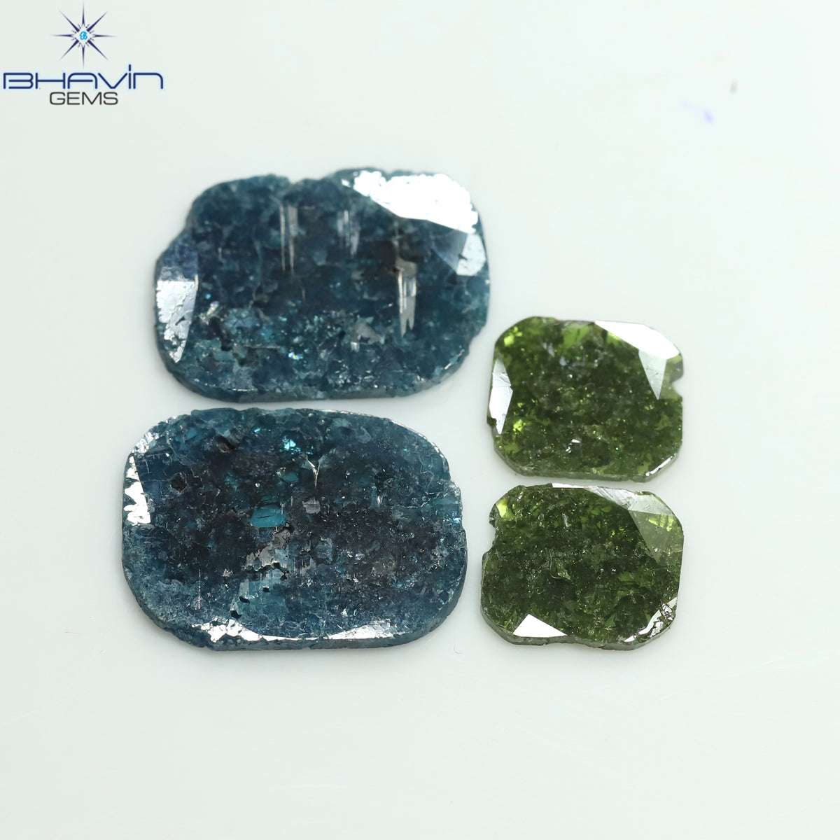 13.79 CT/4 Pcs Natural Slice Diamond Enhanced Blue Green Color Clarity I3 (17.25 MM)