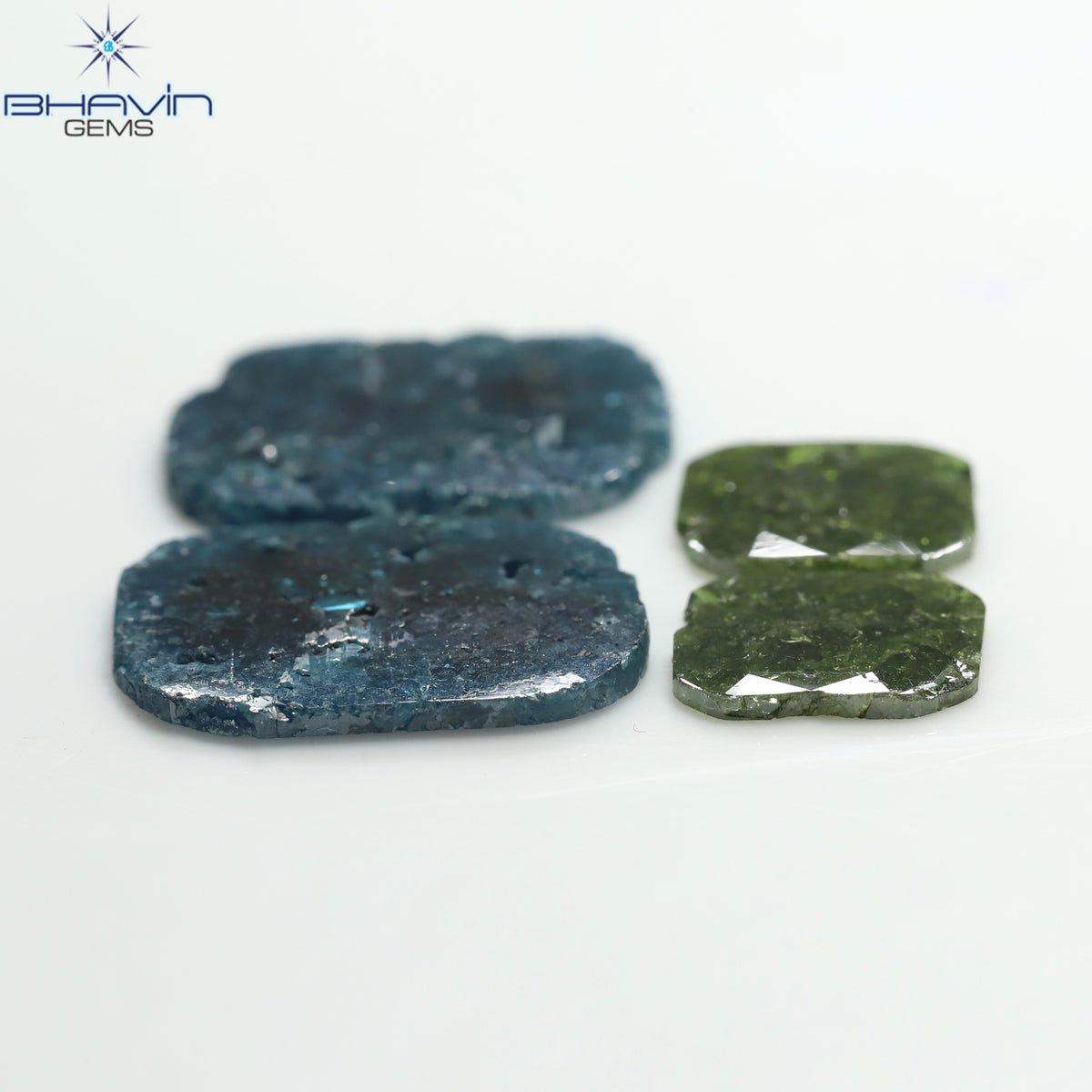 13.79 CT/4 Pcs Natural Slice Diamond Enhanced Blue Green Color Clarity I3 (17.25 MM)