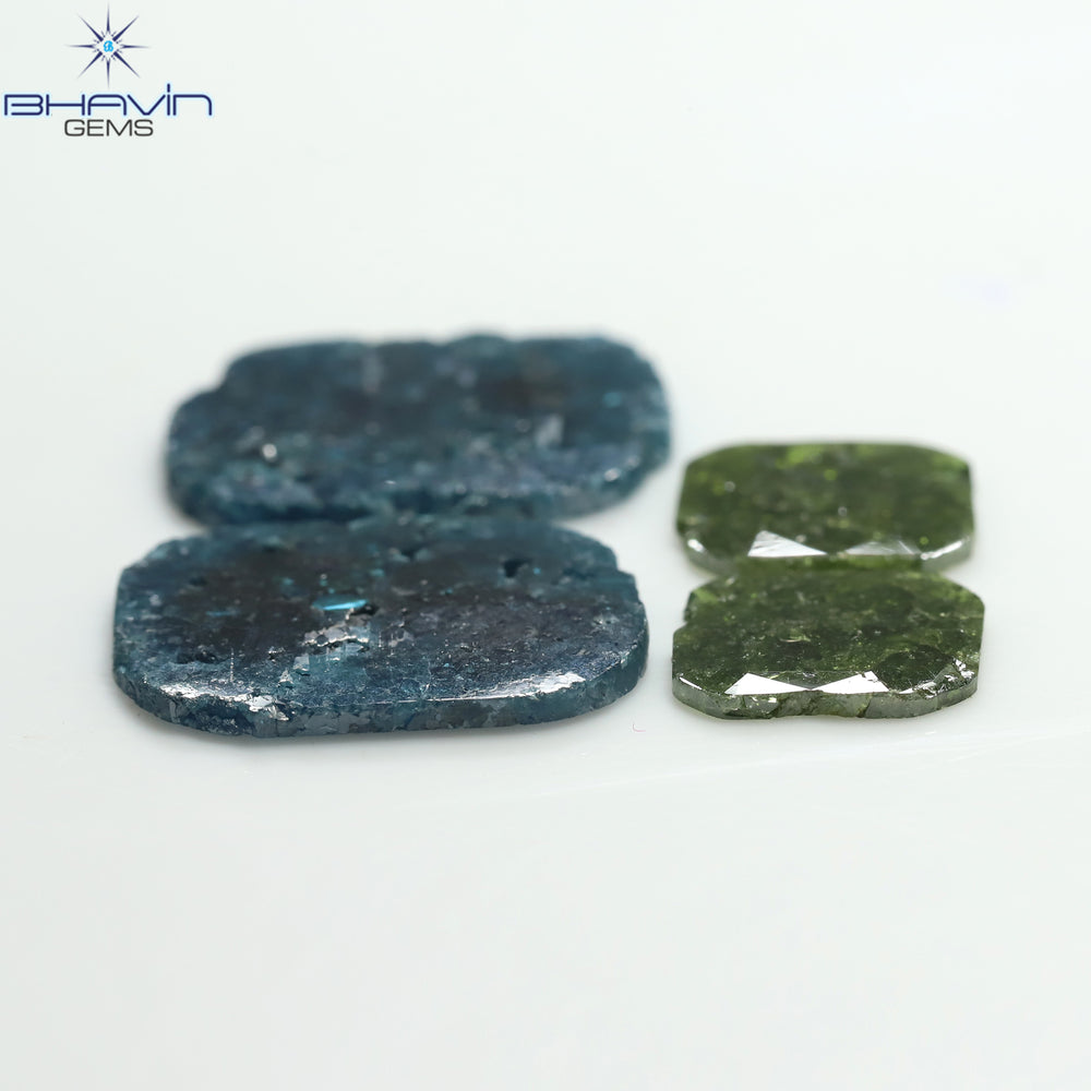 13.79 CT/4 Pcs Slice Shape Natural Diamond Blue Green Color I3 Clarity (17.25 MM)