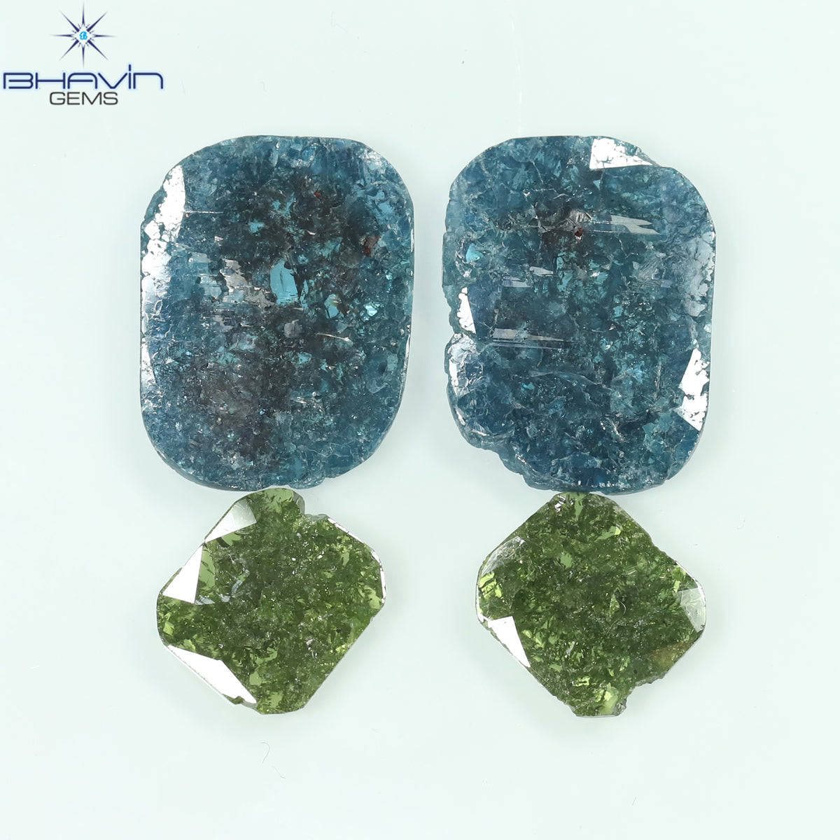 13.79 CT/4 Pcs Natural Slice Diamond Enhanced Blue Green Color Clarity I3 (17.25 MM)