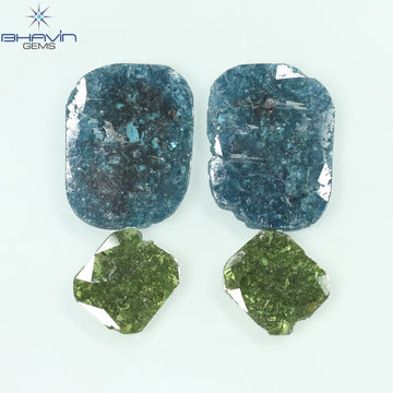 13.79 CT/4 Pcs Natural Slice Diamond Enhanced Blue Green Color Clarity I3 (17.25 MM)