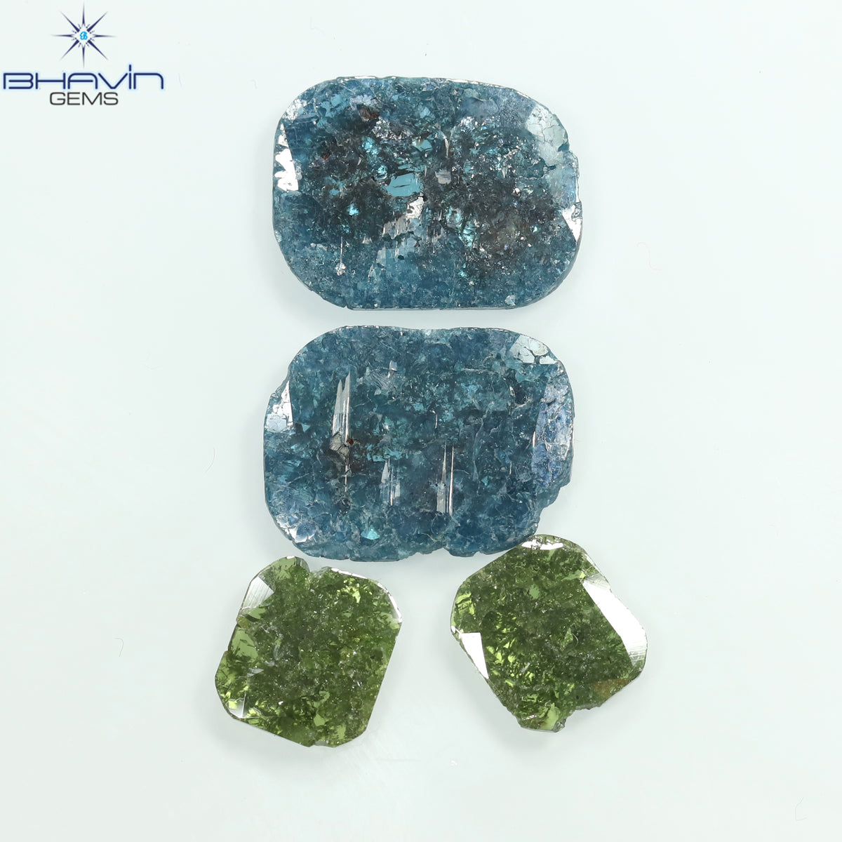 13.79 CT/4 Pcs Natural Slice Diamond Enhanced Blue Green Color Clarity I3 (17.25 MM)