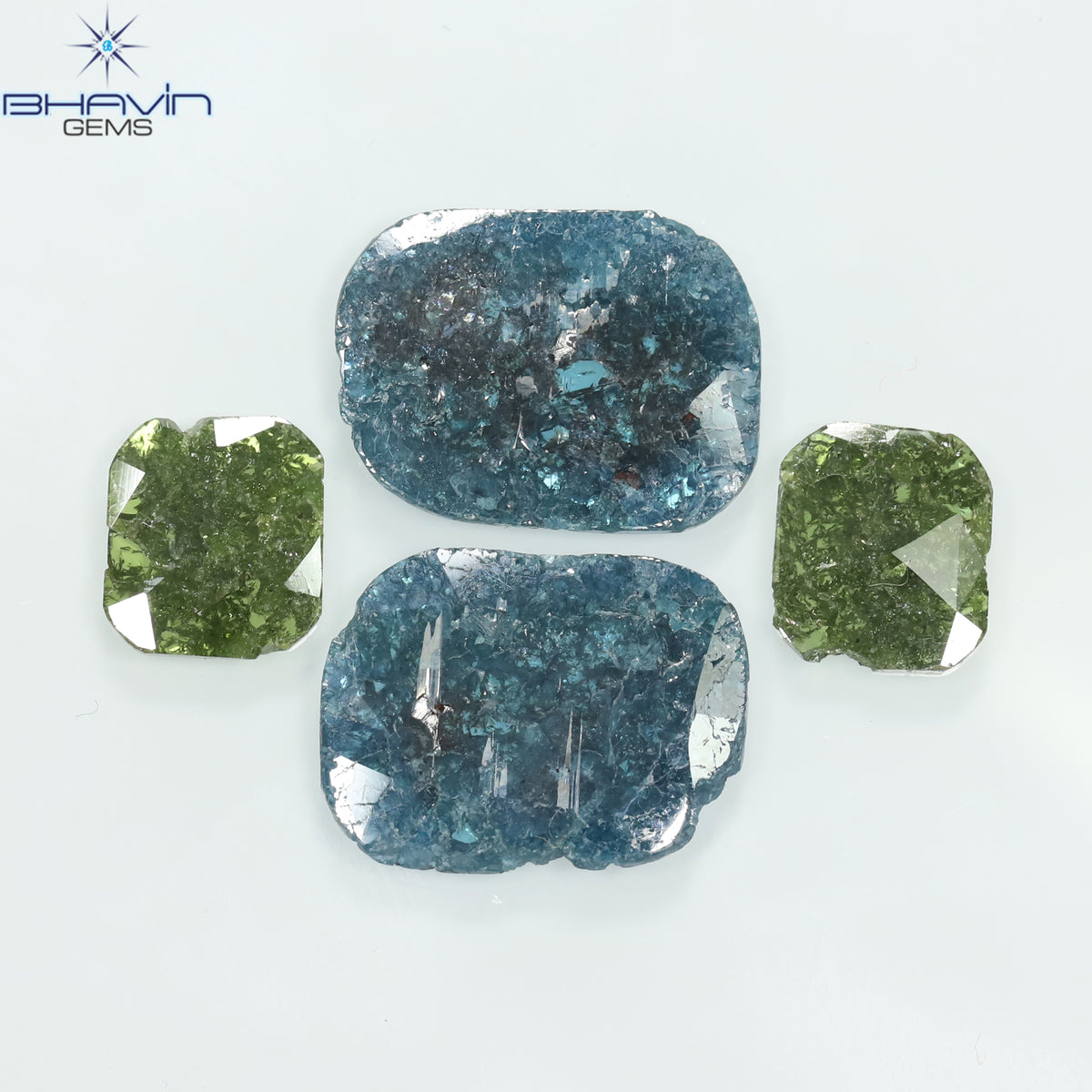 13.79 CT/4 Pcs Natural Slice Diamond Enhanced Blue Green Color Clarity I3 (17.25 MM)