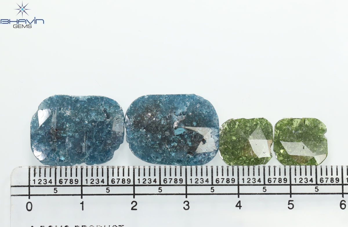 13.79 CT/4 Pcs Natural Slice Diamond Enhanced Blue Green Color Clarity I3 (17.25 MM)
