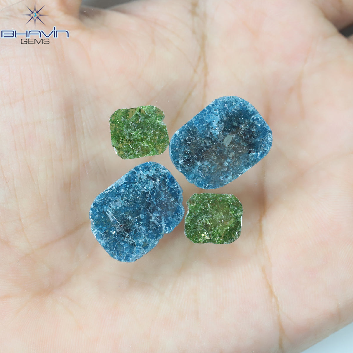 13.79 CT/4 Pcs Natural Slice Diamond Enhanced Blue Green Color Clarity I3 (17.25 MM)