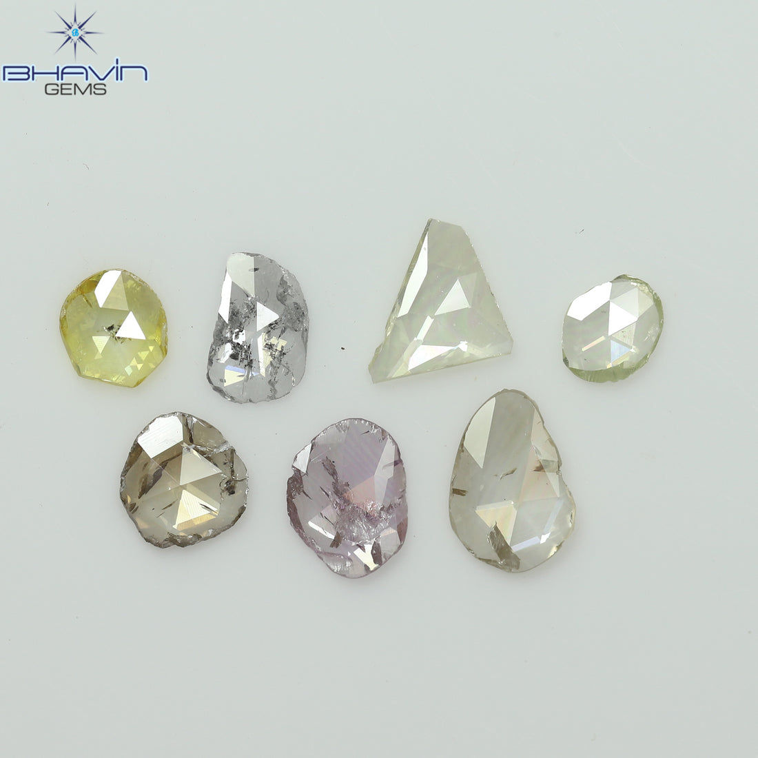 0.97 CT/7 ピース ローズカット ポルキ シェイプ ナチュラル ダイヤモンド ファンシー カラー I1 クラリティ (6.01 MM)