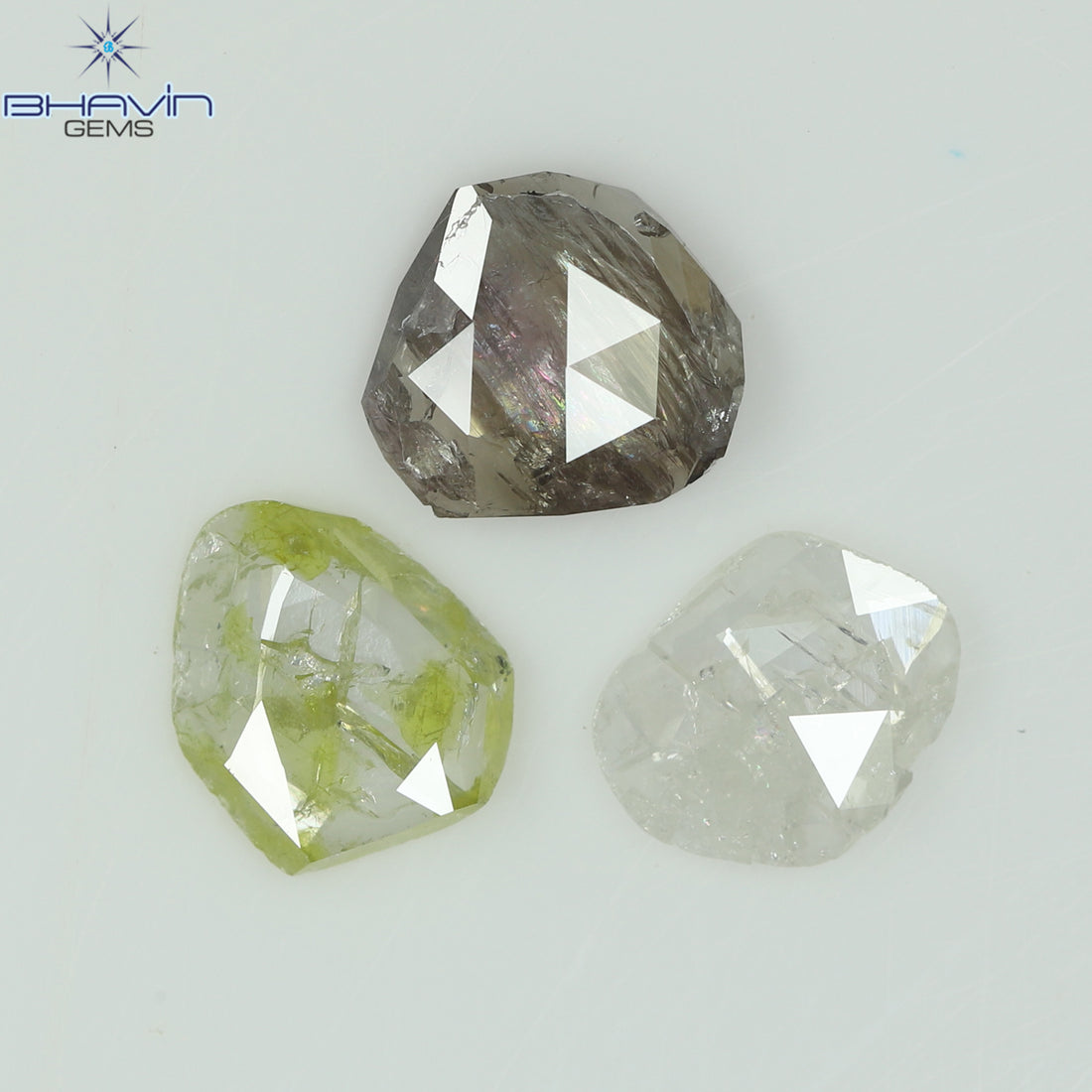 1.02 CT/3 ピース ローズカット ポルキ シェイプ ナチュラル ダイヤモンド ファンシー カラー I3 クラリティ (5.69 MM)