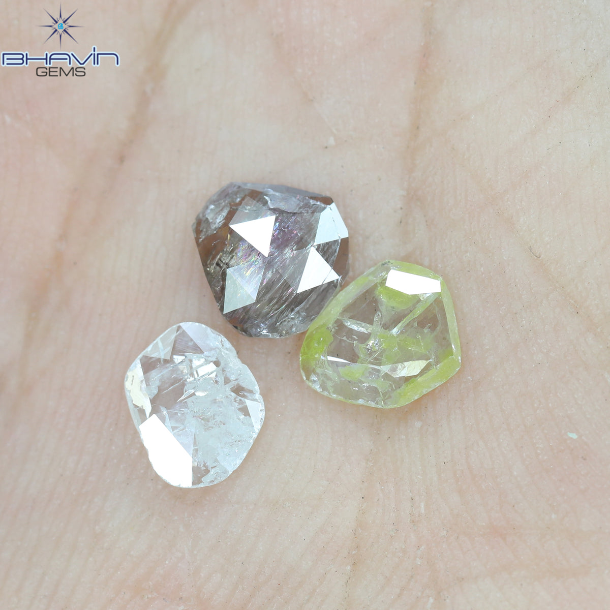 1.02 CT (3 Pcs) Rosecut Polki Natural Diamond Fancy Color Clarity I3 (5.69 MM)