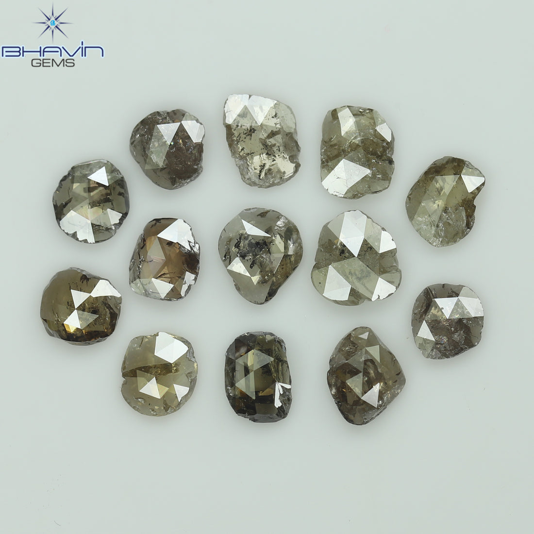 3.56 CT/13 ピース ローズカット ポルキ シェイプ ナチュラル ダイヤモンド ブラウン カラー I3 クラリティ (5.75 MM)