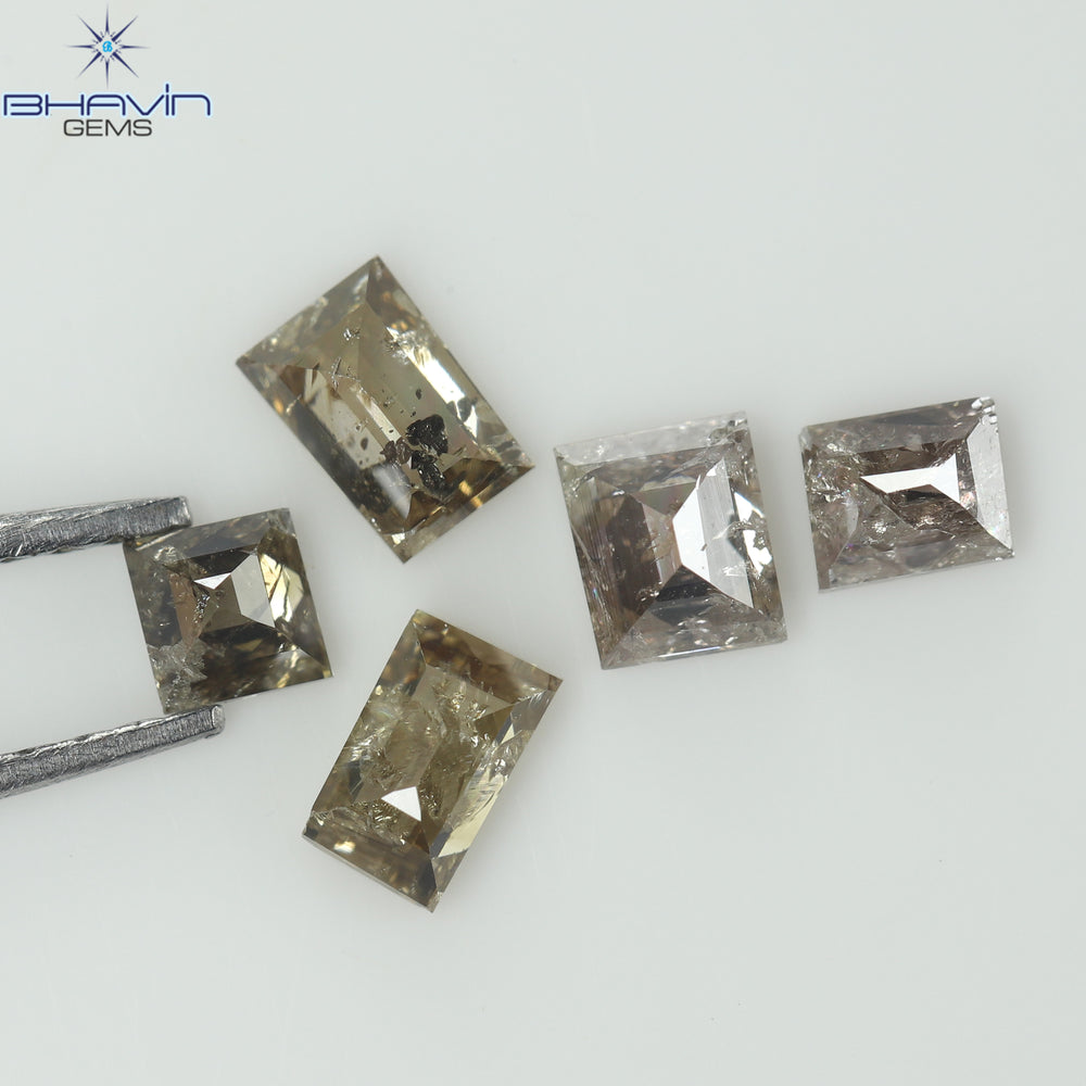 0.83 CT (5 Pcs) Square Baguette Shape Natural Diamond  Brown Color I3 Clarity (4.14 MM)