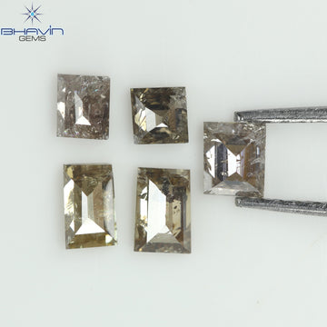 0.83 CT (5 Pcs) Square Baguette Natural Diamond Brown Color Clarity I3 (4.14 MM)