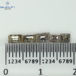 0.83 CT (5 個) スクエア バゲット シェイプ ナチュラル ダイヤモンド ブラウン カラー I3 クラリティ (4.14 MM)