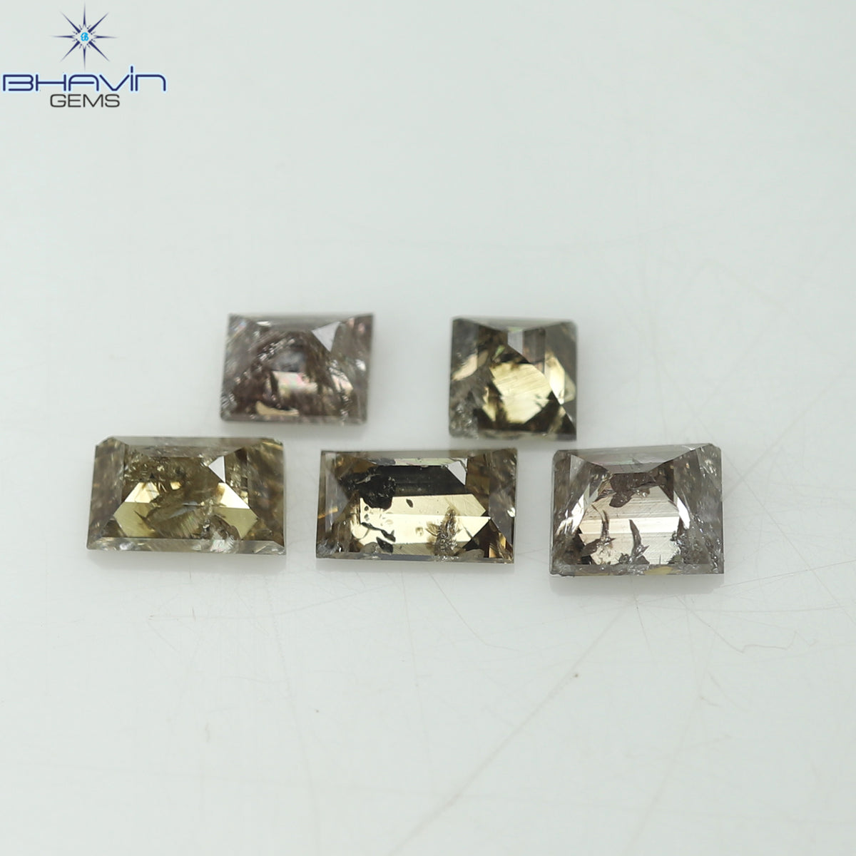 0.83 CT (5 Pcs) Square Baguette Natural Diamond Brown Color Clarity I3 (4.14 MM)