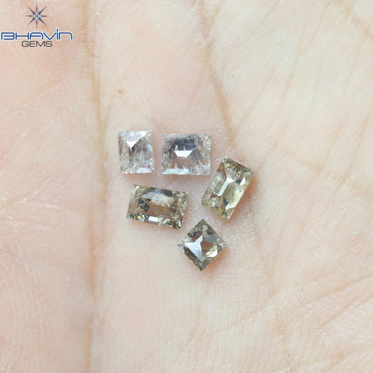 0.83 CT (5 Pcs) Square Baguette Natural Diamond Brown Color Clarity I3 (4.14 MM)
