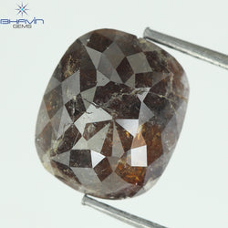 2.75 CT、クッション ダークブラウン ソルト アンド ペッパー ダイヤモンド、I3 クラリティ (9.59 MM)
