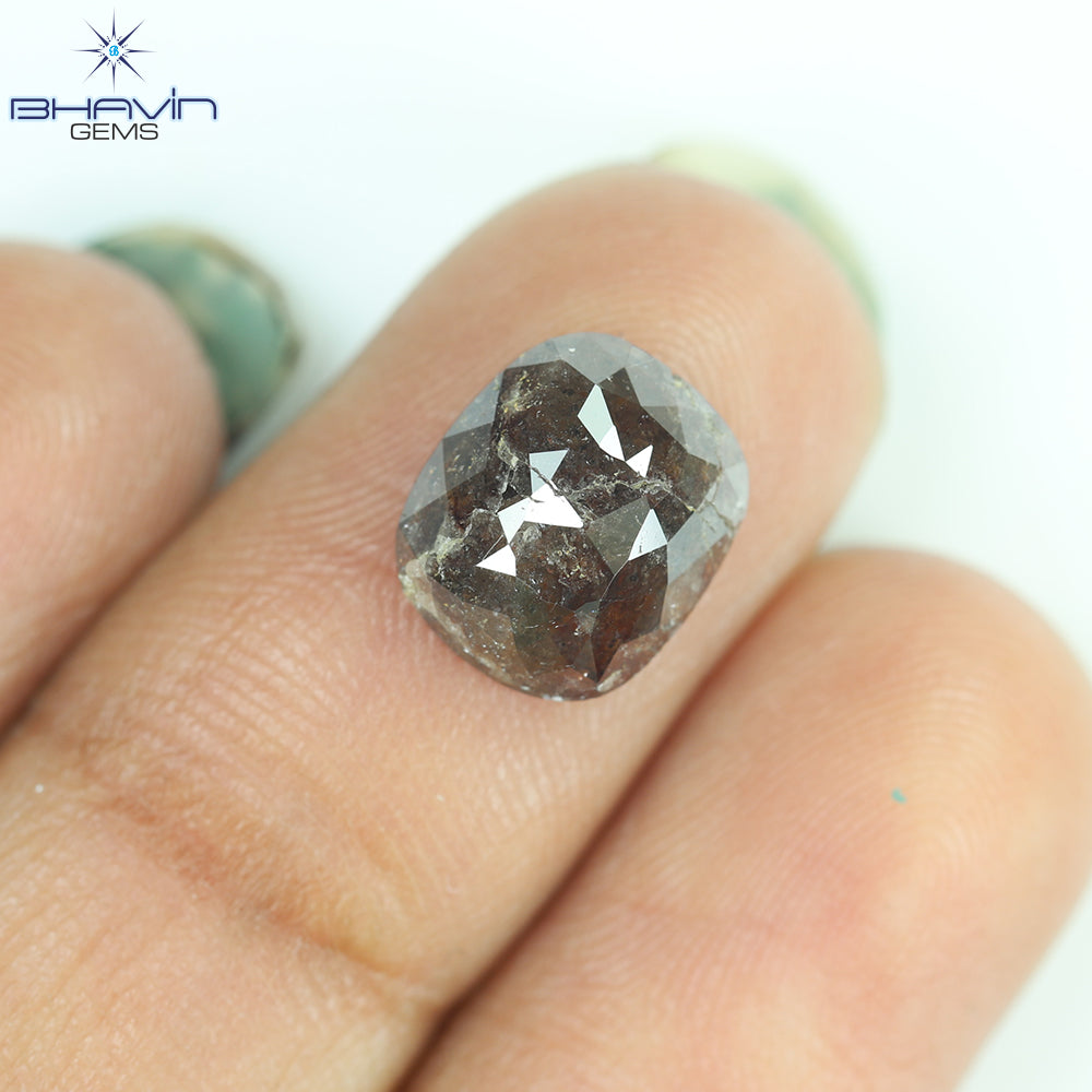 2.75 CT、クッション ダークブラウン ソルト アンド ペッパー ダイヤモンド、I3 クラリティ (9.59 MM)