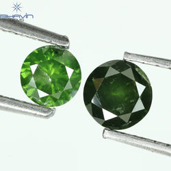 0.60 CT/2 Pcs CT, Round Diamond, Green Color, I3 Clarity