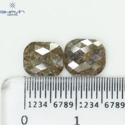 2.80 CT (2 個) クッション シェイプ ナチュラル ダイヤモンド ブラウン カラー I3 クラリティ (8.09 MM)