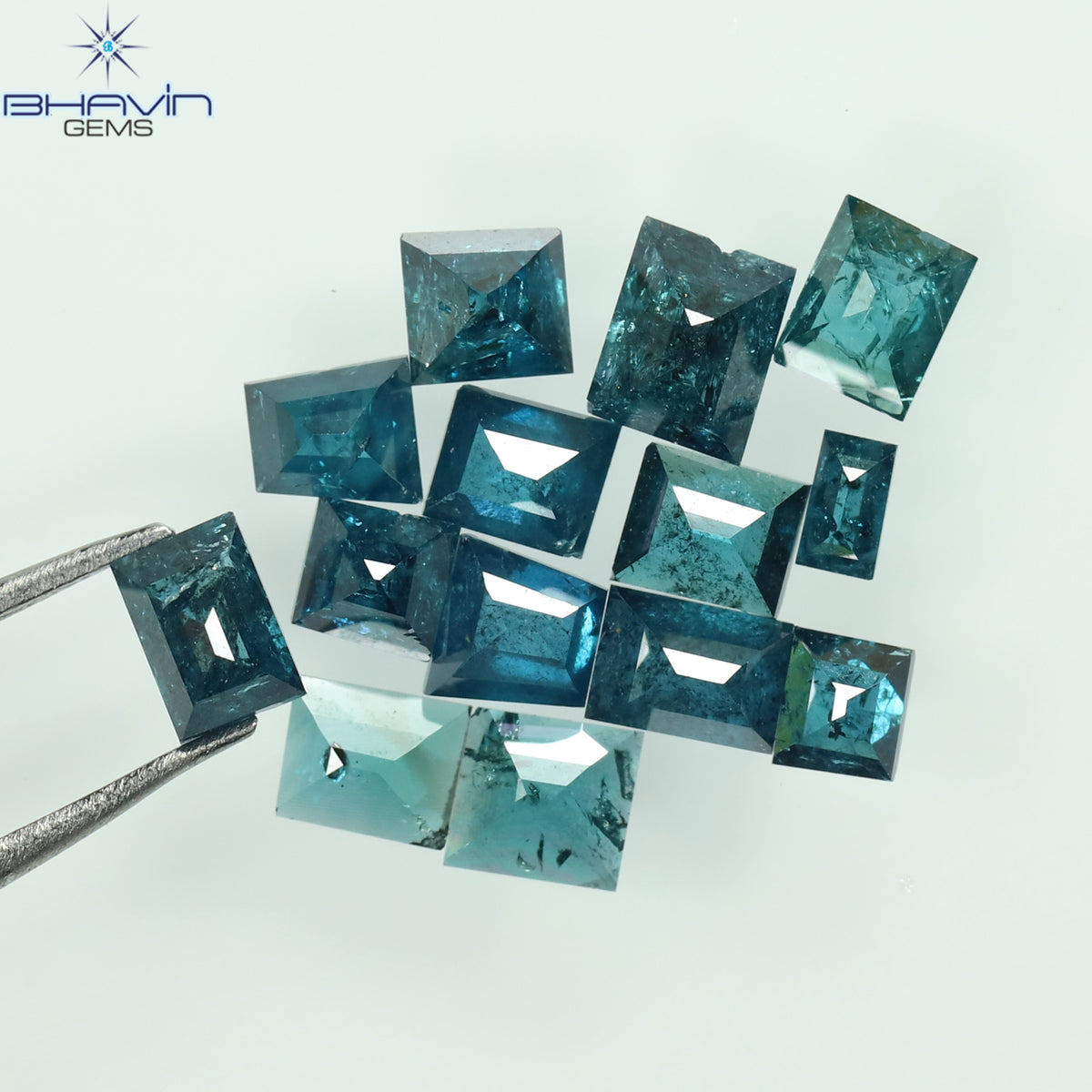 1.19 CT (14 Pcs) Baguette Natural Diamond Enhanced Blue Color Clarity I3 (3.31 MM)