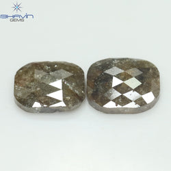 2.80 CT (2 Pcs) Cushion Shape Natural Diamond  Brown Color I3 Clarity (8.09 MM)