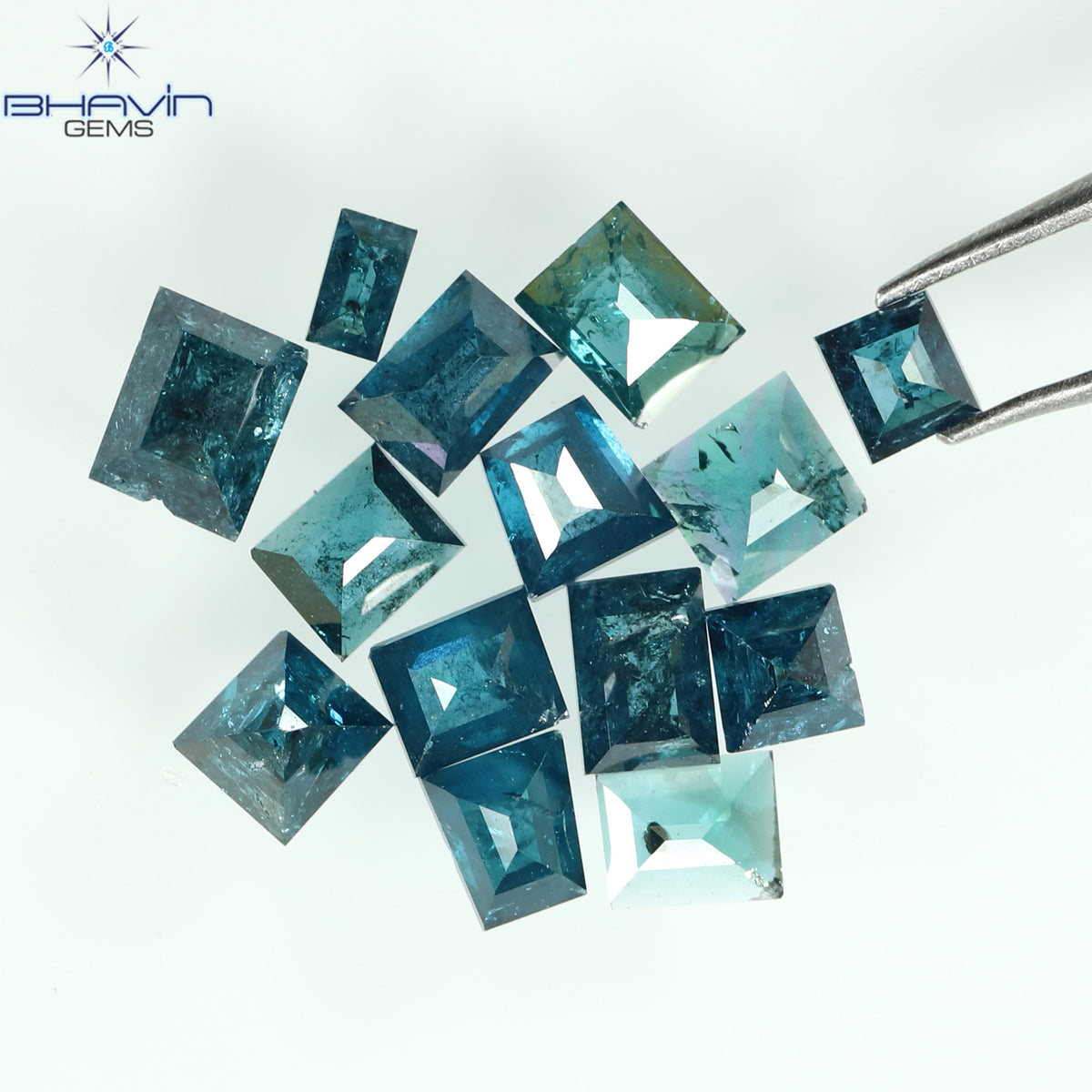 1.19 CT (14 Pcs) Baguette Natural Diamond Enhanced Blue Color Clarity I3 (3.31 MM)