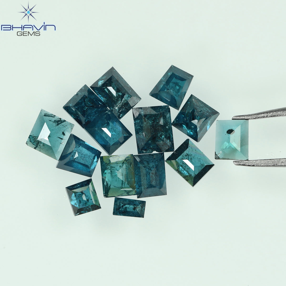1.19 CT (14 Pcs) Baguette Natural Diamond Enhanced Blue Color Clarity I3 (3.31 MM)