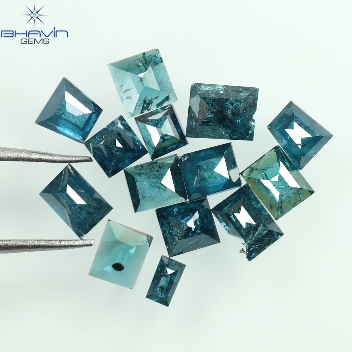 1.19 CT (14 Pcs) Baguette Natural Diamond Enhanced Blue Color Clarity I3 (3.31 MM)
