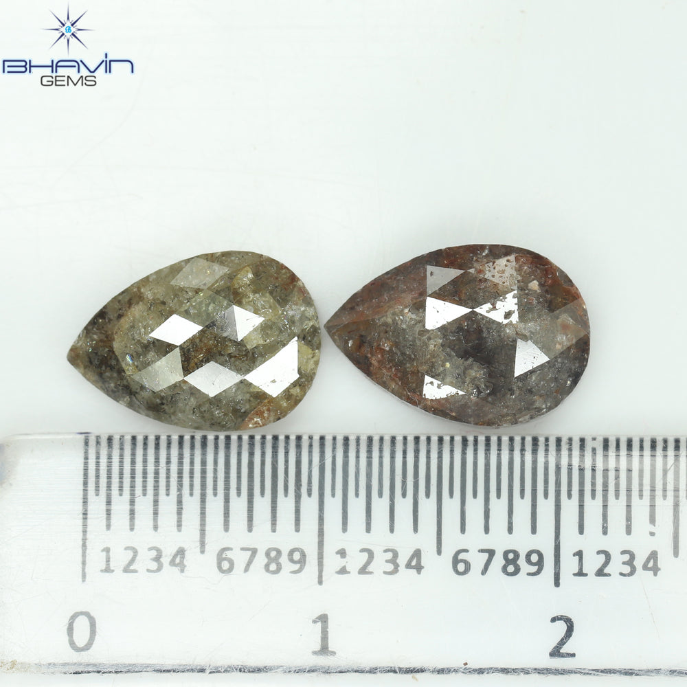5.83 CT (2 PCS)  Pear  Shape Natural Diamond  Brown Color  I3 Clarity (11.29 MM)