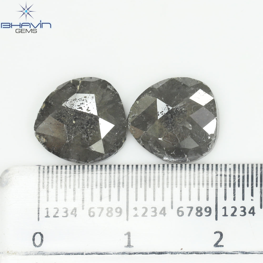 6.26 CT (2 個) ペアシェイプ ナチュラル ダイヤモンド ソルト アンド ペッパー カラー I3 クラリティ (10.46 MM)