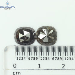 3.90 CT (2 個) クッション シェイプ ナチュラル ダイヤモンド ブラウン カラー I3 クラリティ (9.08 MM)