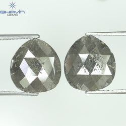 6.26 CT (2 個) ペアシェイプ ナチュラル ダイヤモンド ソルト アンド ペッパー カラー I3 クラリティ (10.46 MM)