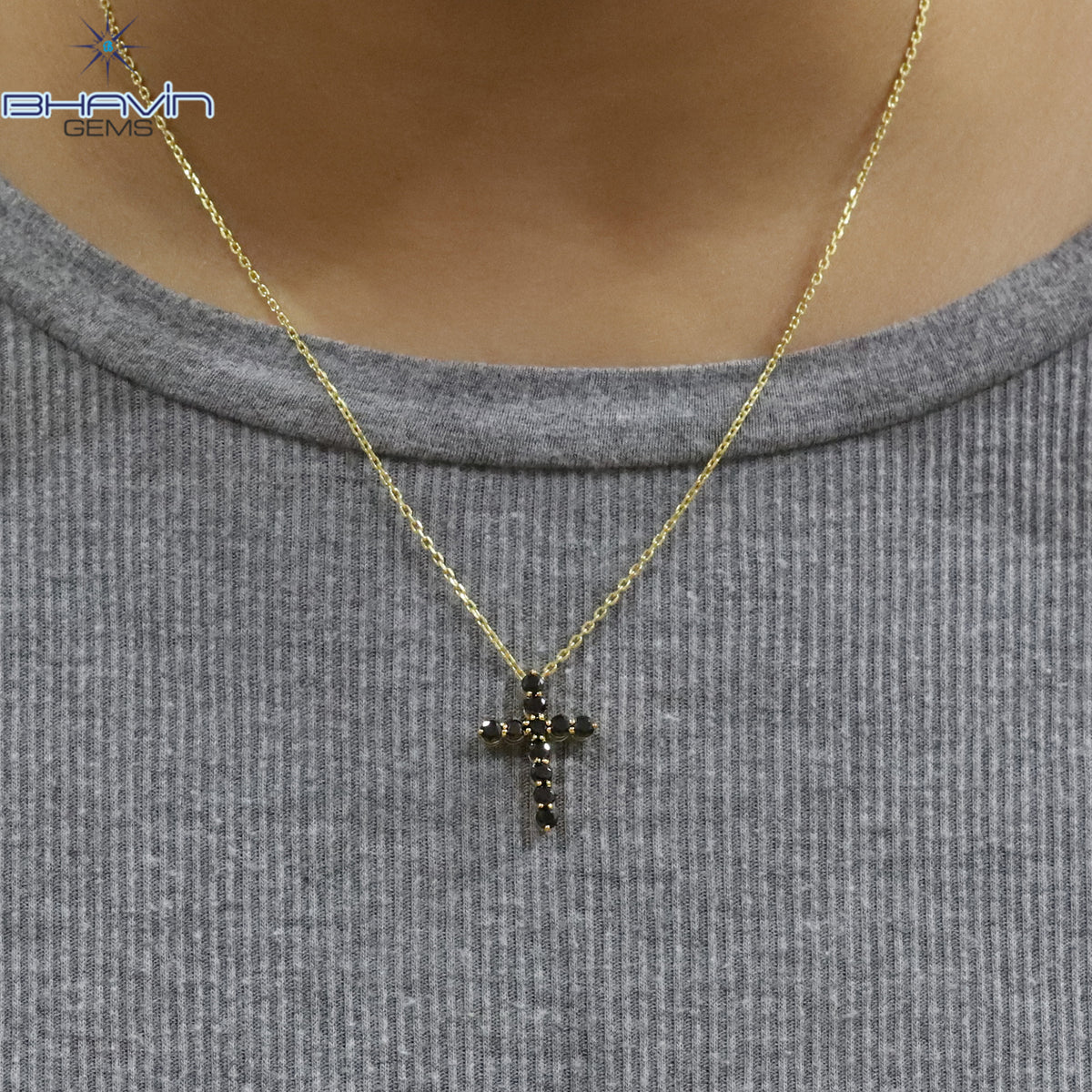 Diamond Pendant, Round Diamond, Black Diamond, Yellow Gold Pendant, Bridal Necklace, Pendant