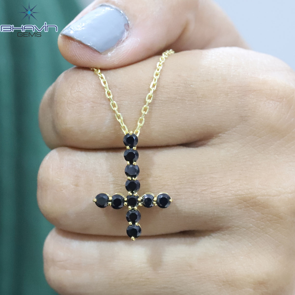 Diamond Pendant, Round Diamond, Black Diamond, Yellow Gold Pendant, Bridal Necklace, Pendant