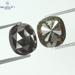 3.90 CT (2 Pcs) Cushion Shape Natural Diamond Brown Color  I3 Clarity (9.08 MM)