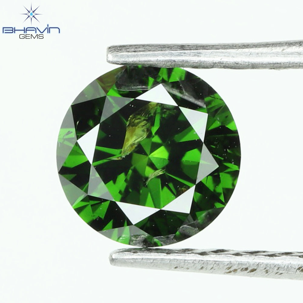 0.43 CT, Round  Shape Natural Loose Diamond, Green Vivid Color, Clarity I3 (4.85 MM)