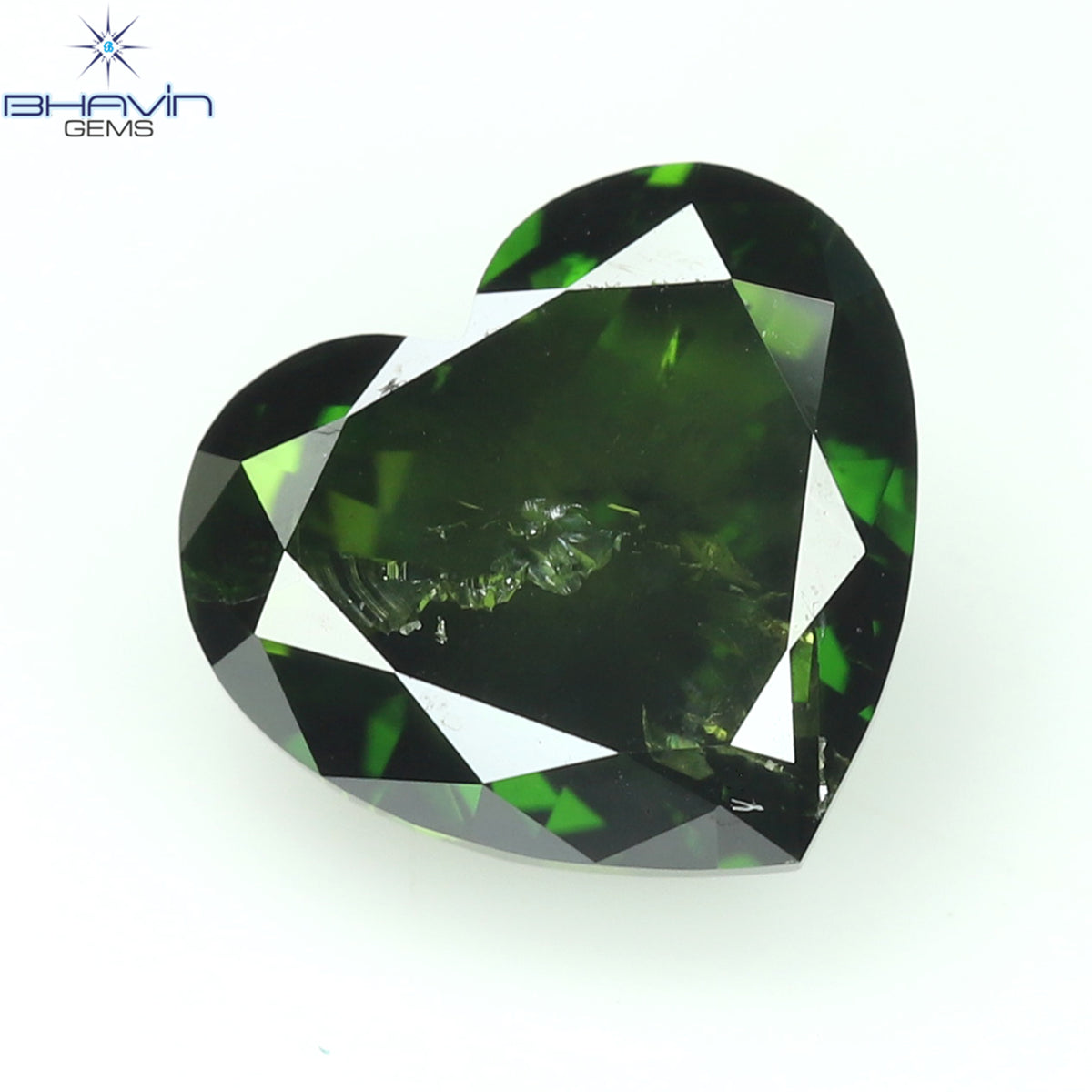 1.02 CT、ハート ダイヤモンド、グリーン カラー、I1 クラリティ