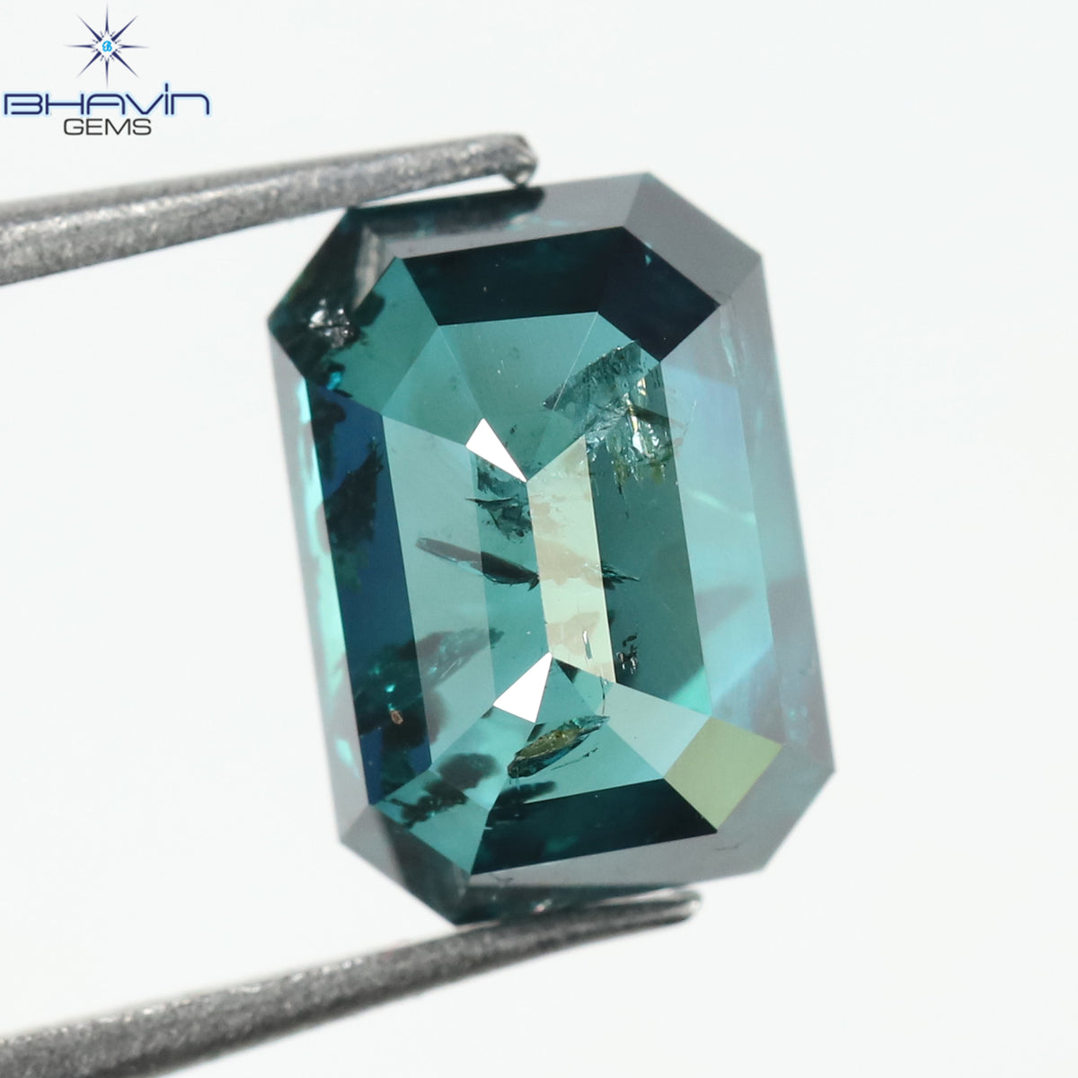 1.13 CT、エメラルド ダイヤモンド、ブルー ダイヤモンド、クラリティ I1