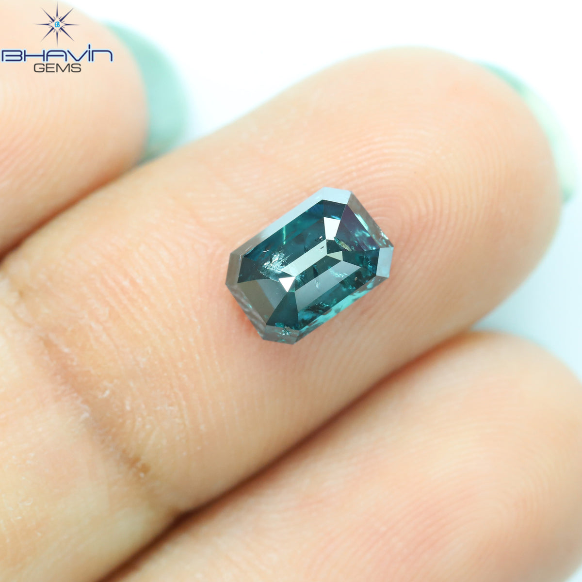 1.13 CT、エメラルド ダイヤモンド、ブルー ダイヤモンド、クラリティ I1