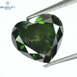 1.02 CT, Heart Diamond, Green Color, I1 Clarity