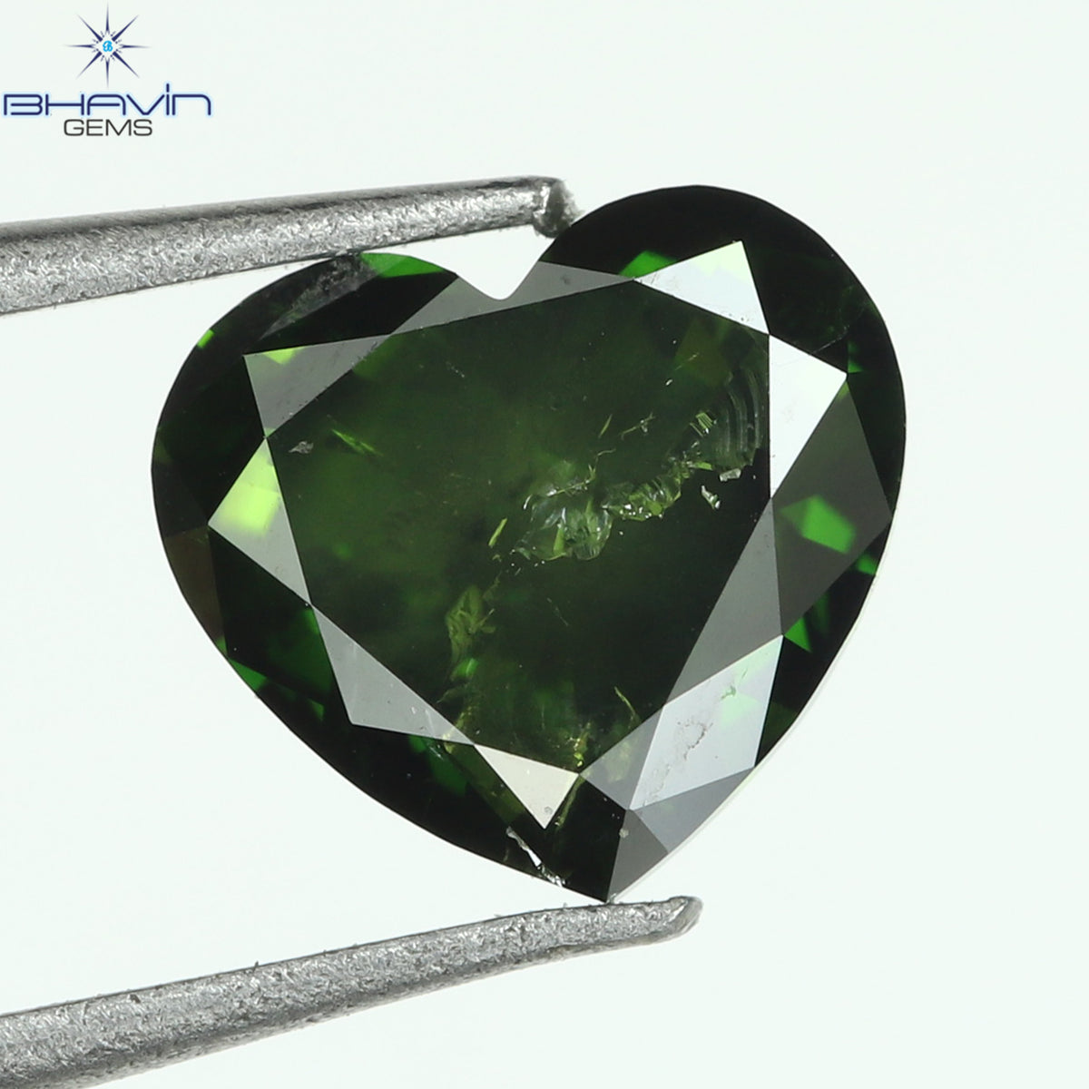 1.02 CT、ハート ダイヤモンド、グリーン カラー、I1 クラリティ