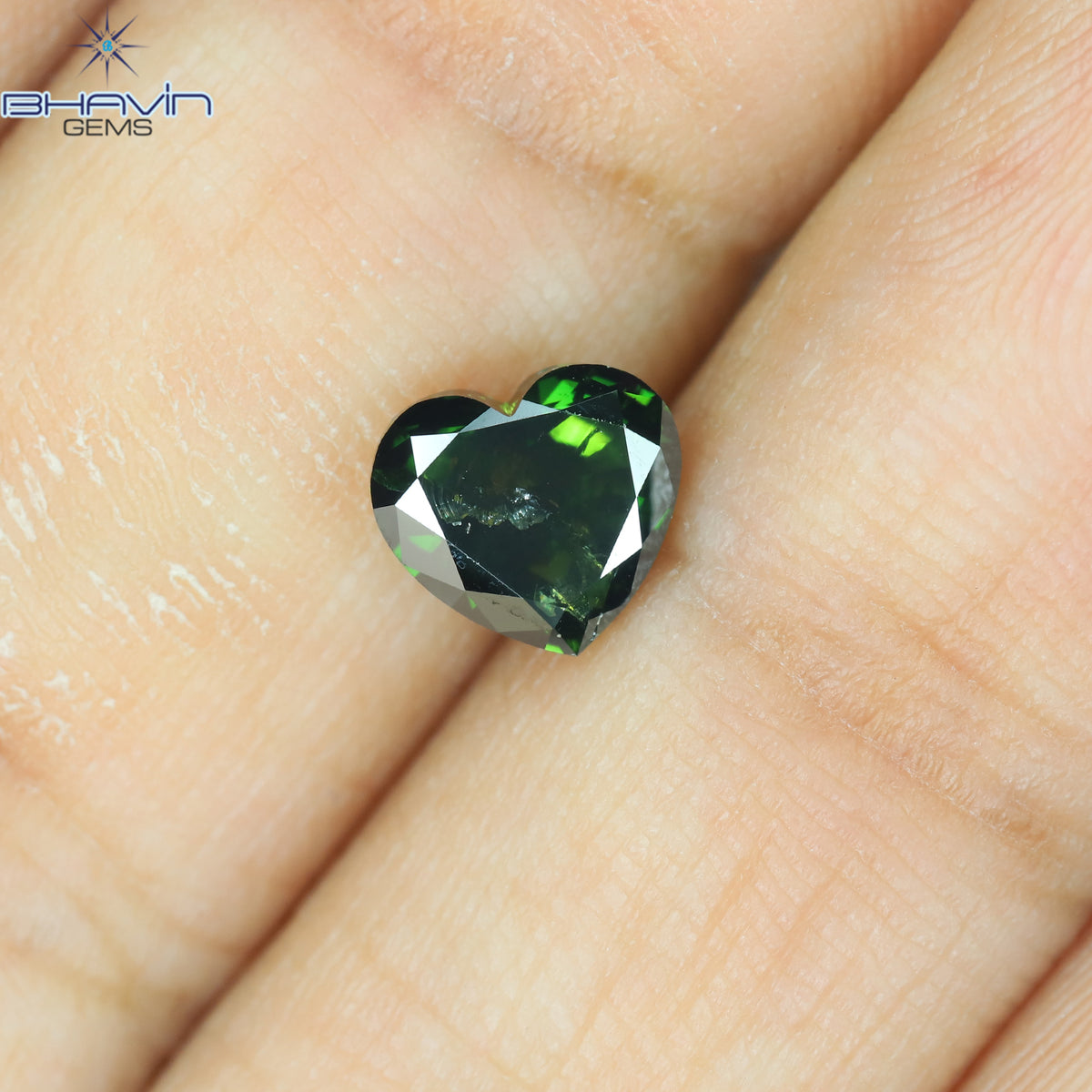 1.02 CT、ハート ダイヤモンド、グリーン カラー、I1 クラリティ