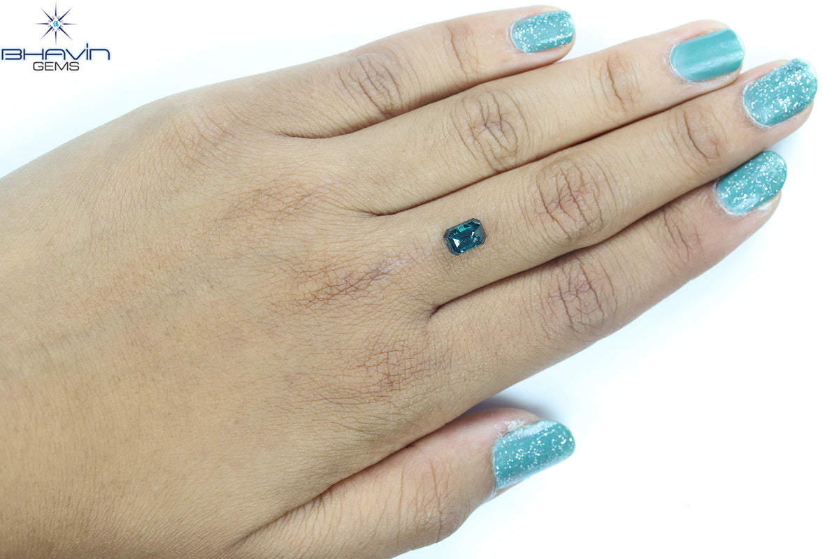 1.13 CT、エメラルド ダイヤモンド、ブルー ダイヤモンド、クラリティ I1