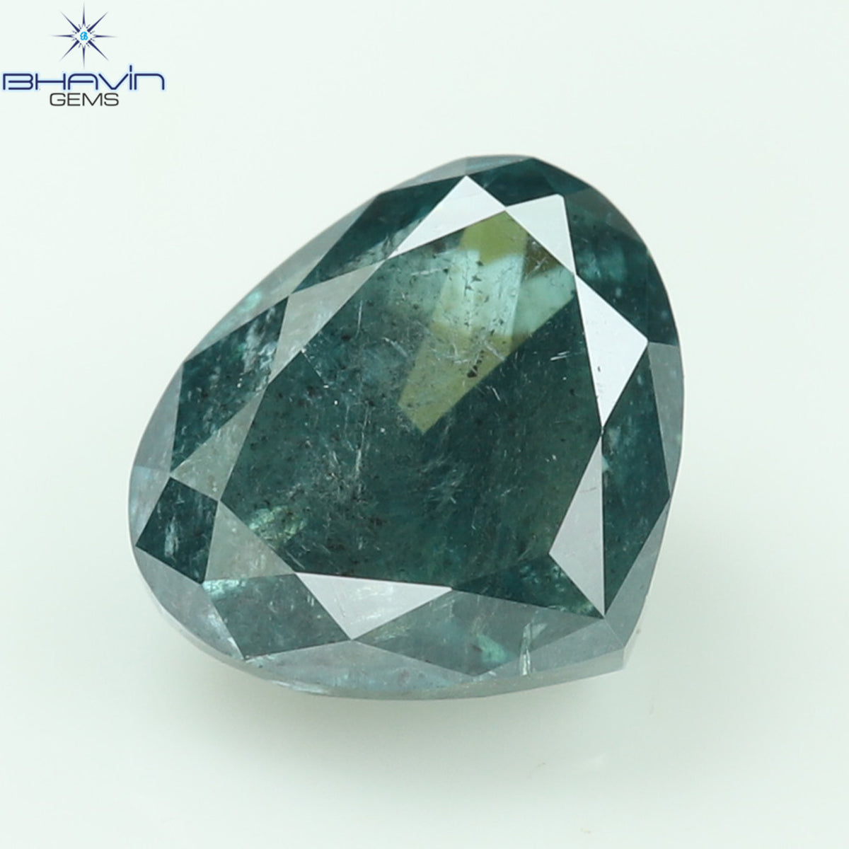 0.57 CT Heart Natural Diamond Enhanced Greenish Blue Color Clarity I3 (5.03 MM)