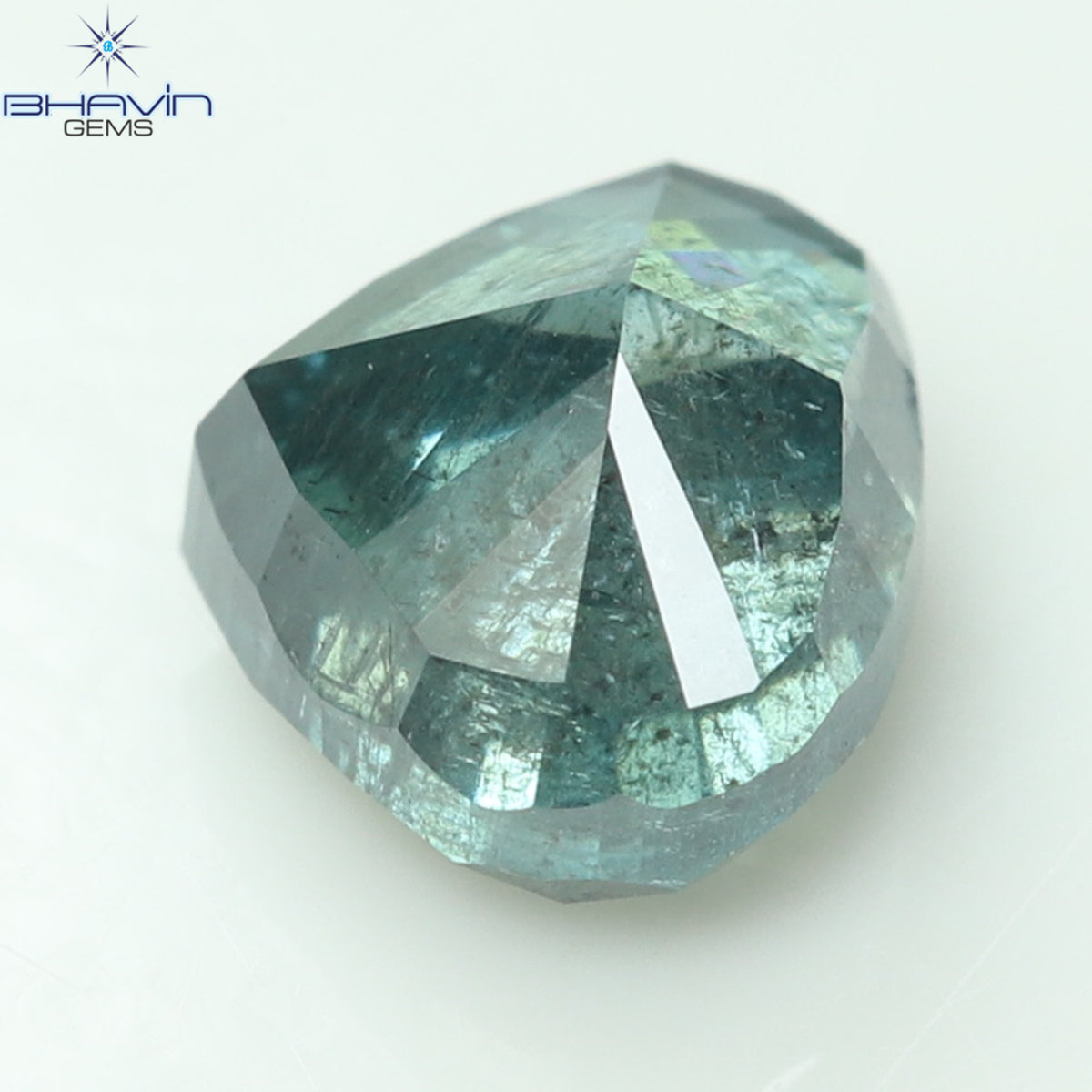 0.57 CT Heart Natural Diamond Enhanced Greenish Blue Color Clarity I3 (5.03 MM)